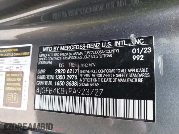 2023 Mercedes-Benz GLE 350 with VIN 4JGFB4KB1PA923727, listed as a IAAI auction lot 42351593 with 32,584 mi miles and . Bid and sale history available at DreamBid. Image 9.