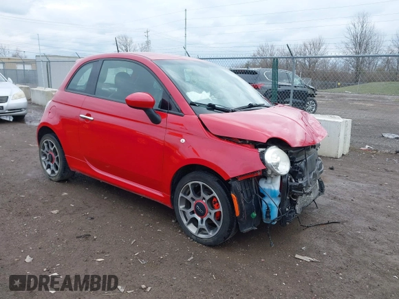 2015 FIAT 500 Sport with VIN 3C3CFFBR7FT707154, listed as a IAAI auction lot 41836730 with 77,675 mi miles. Bid and sale history available at carsss.com. Image 1.