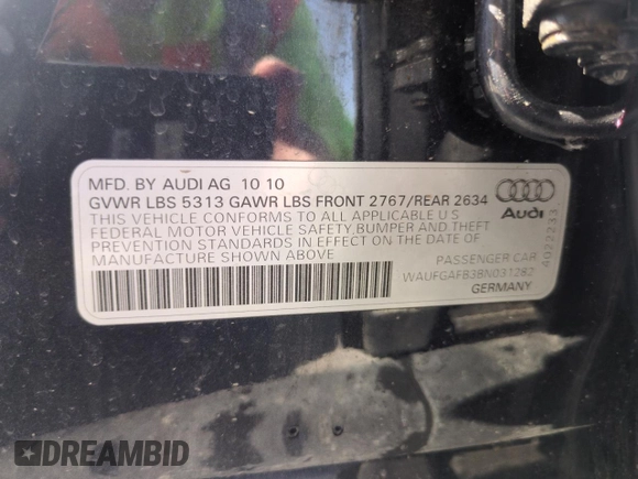 2011 Audi A6 Premium Plus with VIN WAUFGAFB3BN031282, listed as a Copart auction lot 52895245 with 89,663 mi miles and Salvage title. Bid and sale history available at DreamBid. Image 12.