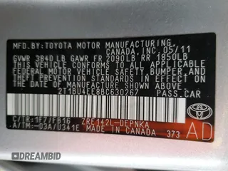 2011 Toyota Corolla L with VIN 2T1BU4EE8BC630267, listed as a Copart auction lot 50102405 with 112,533 mi miles and Salvage Title. Bid and sale history available at carsss.com. Image 14.