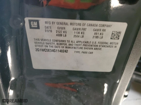 2016 Chevrolet Impala Limited LTZ with VIN 2G1WC5E34G1148242, listed as a Copart auction lot 89344765 with NaN miles and Salvage Title. Bid and sale history available at carsss.com. Image 12.