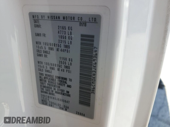 2018 Nissan NV200 SV with VIN 3N6CM0KN3JK693647, listed as a Copart auction lot 57808615 with 112,839 mi miles and Salvage title. Bid and sale history available at DreamBid. Image 14.