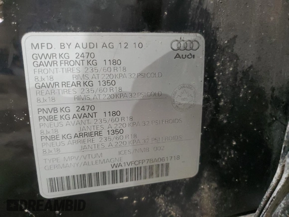 2011 Audi Q5 Premium Plus с VIN WA1VFCFP7BA061718, выставлен на аукционе Copart как лот 42304985 с пробегом 235 388 миль миль и Списание • Salvage title. История ставок и продаж доступна на DreamBid. Изображение 12.