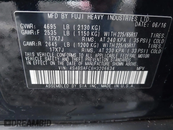 2017 Subaru Outback Premium z VIN 4S4BSAFC6H3206634, wystawiony jako IAAI lot #41302286 z przebiegiem 105 738 mil mil oraz . Historia ofert i sprzedaży dostępna na DreamBid. Obrazek 9.