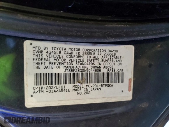 1998 Lexus ES 300 Luxury Sport Sdn with VIN JT8BF28G0W5044806, listed as a Copart auction lot 83248754 with 276,797 mi miles and Salvage Title. Bid and sale history available at carsss.com. Image 14.