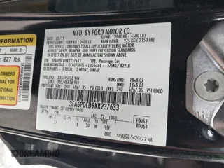 2019 Ford Fusion SEL with VIN 3FA6P0CD9KR237633, listed as a IAAI auction lot 41850201 with 68,157 mi miles. Bid and sale history available at carsss.com. Image 9.