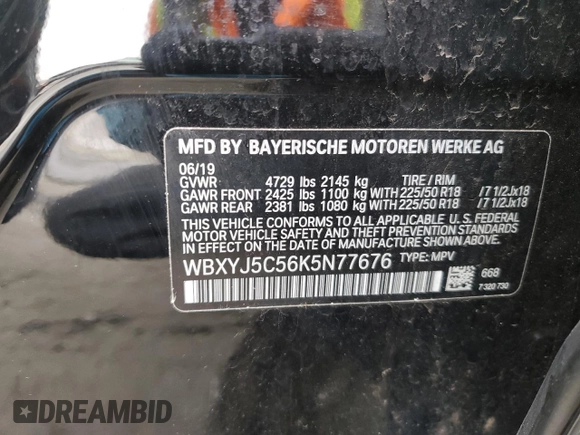 2019 BMW X2 xDrive28i with VIN WBXYJ5C56K5N77676, listed as a Copart auction lot 49628275 with 38,047 mi miles and Salvage Title. Bid and sale history available at carsss.com. Image 12.