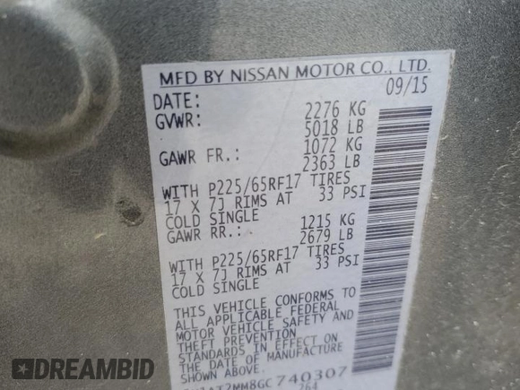 2016 Nissan Rogue SV z VIN 5N1AT2MM8GC740307, wystawiony jako Copart lot #55609835 z przebiegiem 64 882 mil mil oraz Czysty tytuł • Clean title. Historia ofert i sprzedaży dostępna na DreamBid. Obrazek 14.