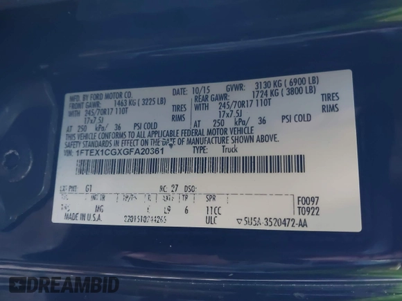 2016 Ford F-150 XL with VIN 1FTEX1CGXGFA20361, listed as a IAAI auction lot 41263076 with 172,919 mi miles and . Bid and sale history available at DreamBid. Image 9.