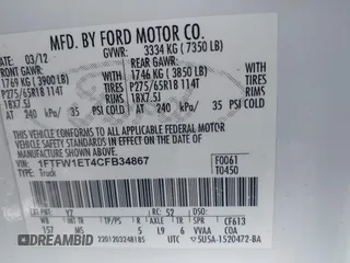 2012 Ford F-150 XL with VIN 1FTFW1ET4CFB34867, listed as a IAAI auction lot 42444197 with 192,234 mi miles and . Bid and sale history available at DreamBid. Image 9.