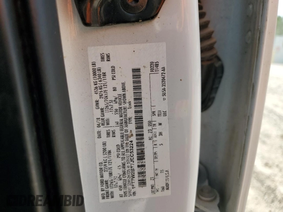 2018 Ford F-250 XL с VIN 1FT7W2BT7JEC53224, выставлен на аукционе Copart как лот 58818595 с пробегом Не указан миль и Списание • Salvage title. История ставок и продаж доступна на DreamBid. Изображение 12.