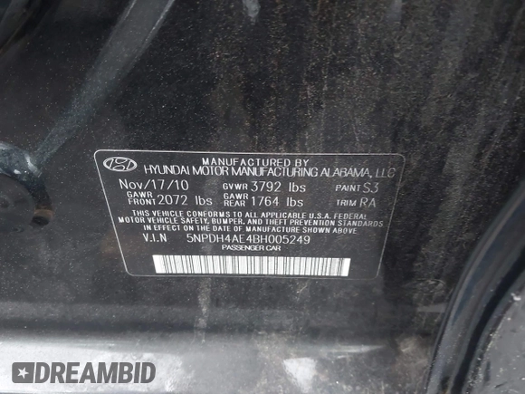 2011 Hyundai Elantra GLS with VIN 5NPDH4AE4BH005249, listed as a IAAI auction lot 41947649 with 121,687 mi miles. Bid and sale history available at carsss.com. Image 9.