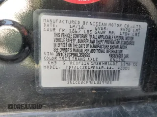 2019 Nissan Note SV with VIN 3N1CE2CP9KL359925, listed as a Copart auction lot 53398065 with 64,309 mi miles and Salvage title. Bid and sale history available at DreamBid. Image 12.