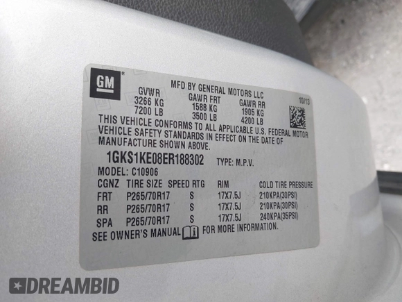 2014 GMC Yukon XL SLT with VIN 1GKS1KE08ER188302, listed as a IAAI auction lot 41531485 with 196,810 mi miles. Bid and sale history available at carsss.com. Image 9.
