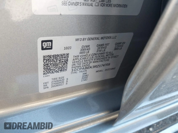 2024 Chevrolet Silverado 1500 Custom with VIN 1GCPABEK3RZ174705, listed as a IAAI auction lot 41830901 with 21,406 mi miles and . Bid and sale history available at DreamBid. Image 9.