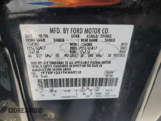 2007 Ford F-150 XL with VIN 1FTRF12217KA80336, listed as a Copart auction lot 52753575 with 54,806 mi miles and Salvage Title. Bid and sale history available at carsss.com. Image 12.