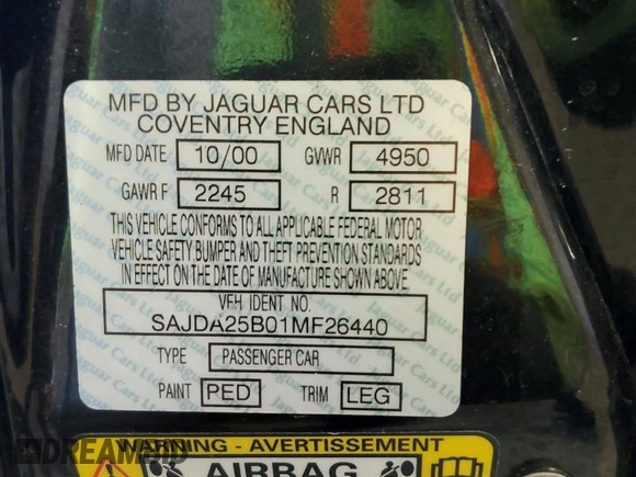 2001 Jaguar XJ with VIN SAJDA25B01MF26440, listed as a Copart auction lot 83933224 with 124,873 mi miles and Clean Title. Bid and sale history available at DreamBid. Image 12.
