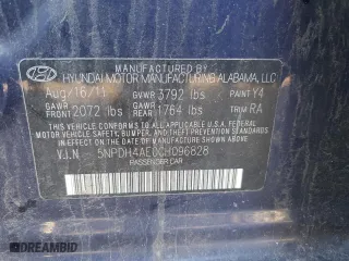 2012 Hyundai Elantra GLS PZEV with VIN 5NPDH4AE0CH096828, listed as a Copart auction lot 51997595 with 184,896 mi miles and Salvage Title. Bid and sale history available at carsss.com. Image 15.