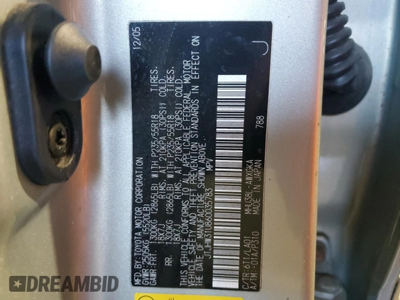 2006 Lexus RX 400h with VIN JTJHW31U860035783, listed as a Copart auction lot 46118265 with 227,055 mi miles and Salvage Title. Bid and sale history available at DreamBid. Image 13.