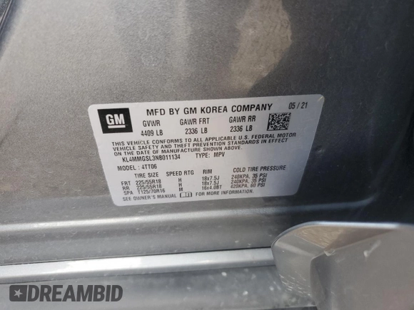 2022 Buick Encore GX Essence with VIN KL4MMGSL3NB011134, listed as a Copart auction lot 57134005 with 88,021 mi miles and Salvage title. Bid and sale history available at DreamBid. Image 13.