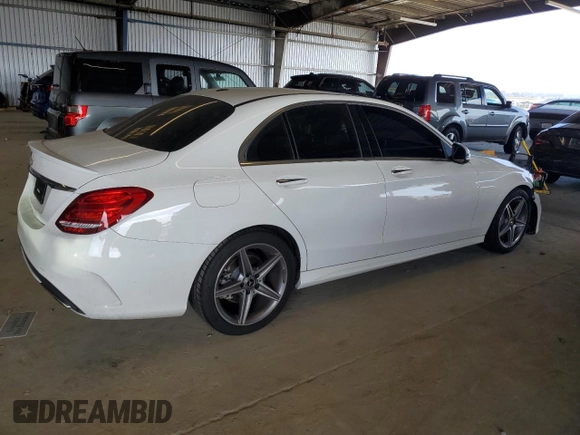 2018 Mercedes-Benz C 300 with VIN 55SWF4JB9JU280132, listed as a Copart auction lot 61803625 with 44,298 mi miles and Salvage title. Bid and sale history available at DreamBid. Image 3.