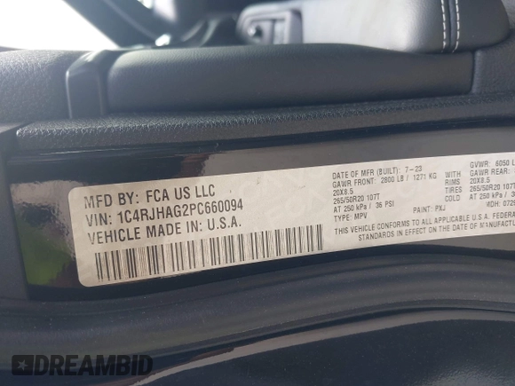 2023 Jeep Grand Cherokee Laredo with VIN 1C4RJHAG2PC660094, listed as a IAAI auction lot 42390290 with 27,802 mi miles and . Bid and sale history available at DreamBid. Image 9.