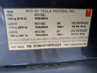 2014 Tesla Model S 60 with VIN 5YJSA1H17EFP63229, listed as a Copart auction lot 51776195 with 156,356 mi miles and Salvage Title. Bid and sale history available at DreamBid. Image 12.