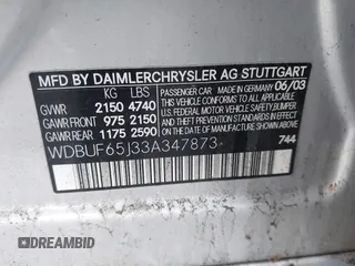 2003 Mercedes-Benz E 320 z VIN WDBUF65J33A347873, wystawiony jako IAAI lot #41568345 z przebiegiem 119 174 mil mil oraz . Historia ofert i sprzedaży dostępna na DreamBid. Obrazek 9.
