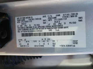 2017 Ford F-150 XL with VIN 1FTEW1EG3HKC05022, listed as a Copart auction lot 48561915 with 179,522 mi miles and Salvage Title. Bid and sale history available at carsss.com. Image 12.