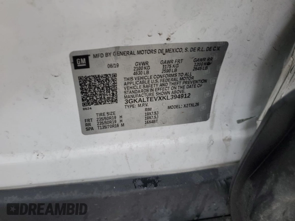 2019 GMC Terrain SLE with VIN 3GKALTEVXKL394912, listed as a Copart auction lot 83875644 with 171,120 mi miles and Non Repairable. Bid and sale history available at carsss.com. Image 13.