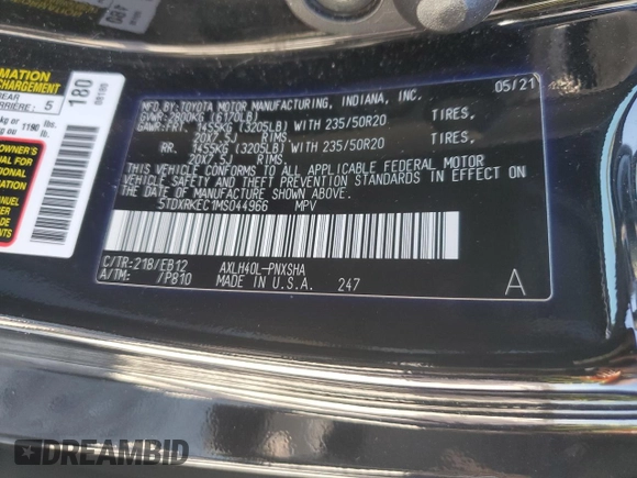 2021 Toyota Sienna XSE with VIN 5TDXRKEC1MS044966, listed as a Copart auction lot 48853605 with 41,720 mi miles and Salvage Title. Bid and sale history available at DreamBid. Image 15.
