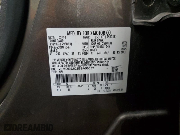 2014 Ford Edge SEL z VIN 2FMDK4JC2EBA50332, wystawiony jako Copart lot #87367284 z przebiegiem 164 873 mil mil oraz Szkoda całkowita • Salvage title. Historia ofert i sprzedaży dostępna na DreamBid. Obrazek 13.