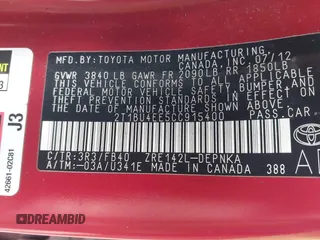 2012 Toyota Corolla L with VIN 2T1BU4EE5CC915400, listed as a IAAI auction lot 41814997 with 141,313 mi miles. Bid and sale history available at carsss.com. Image 9.