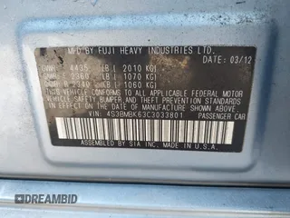 2012 Subaru Legacy Limited with VIN 4S3BMBK63C3033801, listed as a IAAI auction lot 42019292 with 121,690 mi miles and . Bid and sale history available at carsss.com. Image 9.