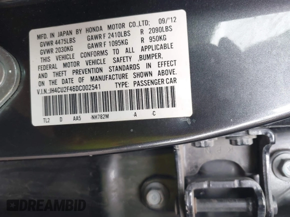 2013 Acura TSX with VIN JH4CU2F46DC002541, listed as a IAAI auction lot 42139212 with 254,319 mi miles. Bid and sale history available at carsss.com. Image 9.
