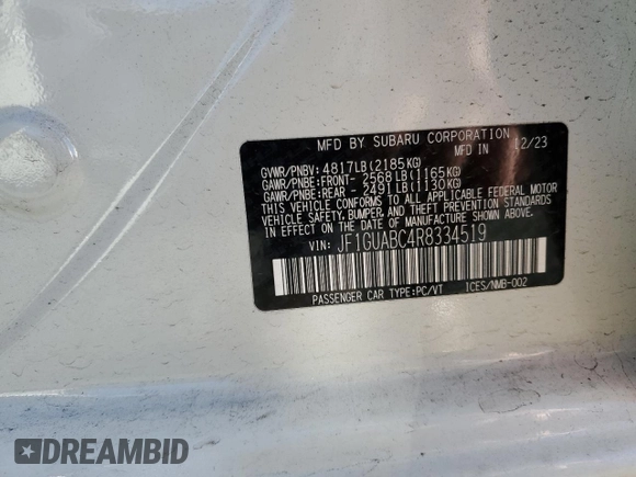 2024 Subaru Impreza with VIN JF1GUABC4R8334519, listed as a Copart auction lot 41672285 with 30,040 mi miles and Salvage Title. Bid and sale history available at DreamBid. Image 12.