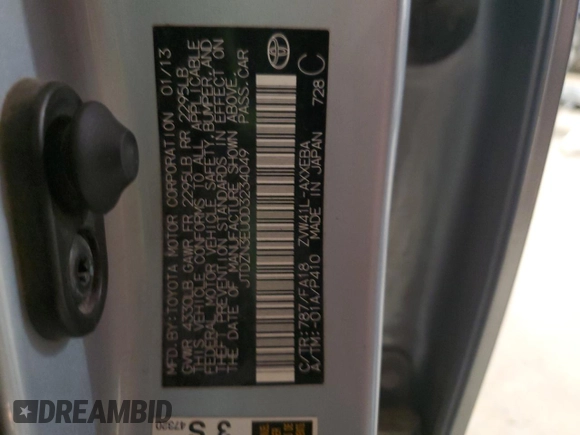 2013 Toyota Prius Two with VIN JTDZN3EU0D3234049, listed as a Copart auction lot 52780865 with 184,763 mi miles and Salvage Title. Bid and sale history available at carsss.com. Image 13.