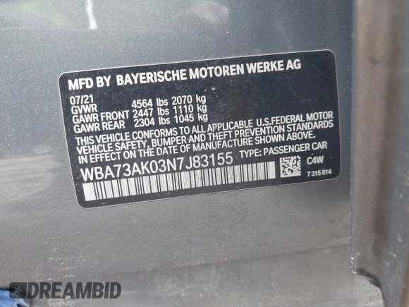 2022 BMW 2 Series 228i xDrive z VIN WBA73AK03N7J83155, wystawiony jako IAAI lot #42017164 z przebiegiem 64 264 mil mil oraz . Historia ofert i sprzedaży dostępna na DreamBid. Obrazek 9.