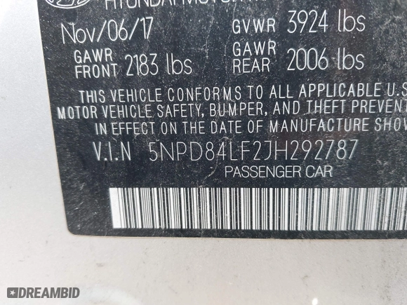2018 Hyundai Elantra SEL with VIN 5NPD84LF2JH292787, listed as a IAAI auction lot 41899024 with 68,218 mi miles. Bid and sale history available at carsss.com. Image 9.