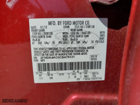 2012 Ford Edge Limited with VIN 2FMDK4KC0CBA79131, listed as a Copart auction lot 47680155 with 216,529 mi miles and Salvage Title. Bid and sale history available at carsss.com. Image 13.