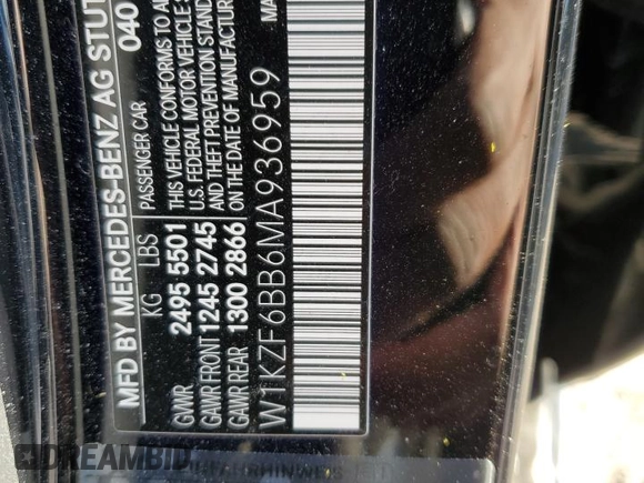 2021 Mercedes-Benz E 53 AMG with VIN W1KZF6BB6MA936959, listed as a Copart auction lot 50154255 with 55,688 mi miles and Salvage Title. Bid and sale history available at DreamBid. Image 13.