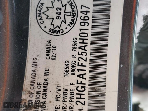 2010 Honda Civic z VIN 2HGFA1F25AH019647, wystawiony jako Copart lot #45129385 z przebiegiem 245 917 mil mil oraz Szkoda całkowita • Salvage title. Historia ofert i sprzedaży dostępna na DreamBid. Obrazek 13.