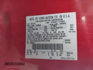 2003 Mazda B-Series 2WD Truck SE with VIN 4F4YR46V33TM13768, listed as a IAAI auction lot 41351910 with 212,641 mi miles. Bid and sale history available at carsss.com. Image 9.