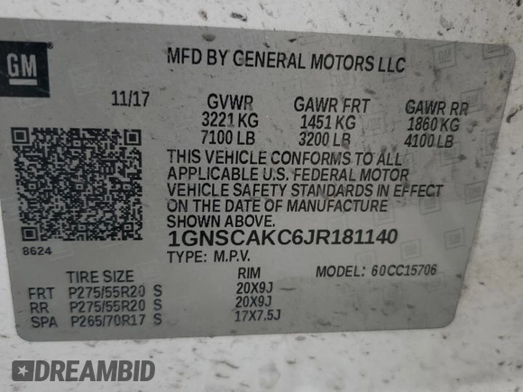2018 Chevrolet Tahoe LS с VIN 1GNSCAKC6JR181140, выставлен на аукционе Copart как лот 57001275 с пробегом 220 267 миль миль и Списание • Salvage title. История ставок и продаж доступна на DreamBid. Изображение 13.