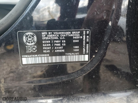 2018 Volkswagen Passat 2.0T S with VIN 1VWAA7A36JC035805, listed as a Copart auction lot 50832415 with 213,750 mi miles and Salvage Title. Bid and sale history available at carsss.com. Image 13.