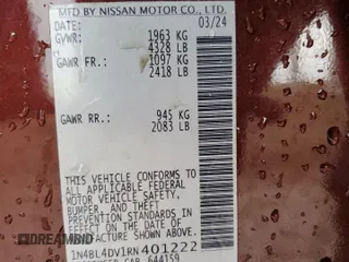 2024 Nissan Altima 2.5 SV with VIN 1N4BL4DV1RN401222, listed as a Copart auction lot 49452055 with 19,929 mi miles and Salvage Title. Bid and sale history available at carsss.com. Image 13.