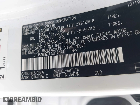 2020 Lexus NX 300 F Sport with VIN JTJSARBZ0L5014474, listed as a IAAI auction lot 42261367 with 73,693 mi miles and . Bid and sale history available at DreamBid. Image 9.