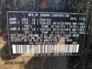 2022 Subaru Outback Touring with VIN 4S4BTAPC6N3166837, listed as a Copart auction lot 48308935 with 30,923 mi miles and Clean title. Bid and sale history available at DreamBid. Image 13.