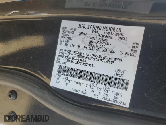2006 Ford Explorer XLT with VIN 1FMEU73876UB70180, listed as a Copart auction lot 50069165 with 266,721 mi miles and Salvage Title. Bid and sale history available at carsss.com. Image 13.