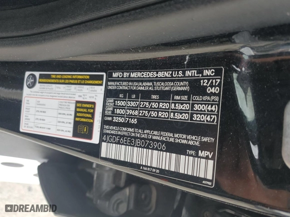 2018 Mercedes-Benz GLS with VIN 4JGDF6EE3JB073906, listed as a Copart auction lot 49858475 with 93,539 mi miles and Salvage Title. Bid and sale history available at carsss.com. Image 14.